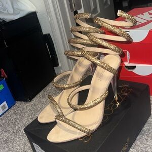 Worn once great condition, No Receipt, Original Box Gold stones nude insole